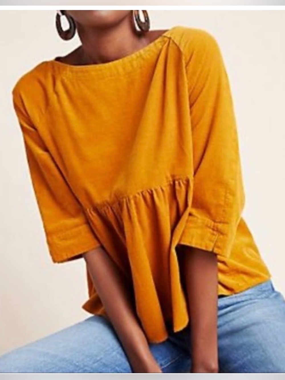 Anthropologie Mustard Peplum Scoop Neck Top